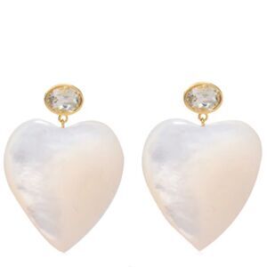 Lizzie Fortunato Valentina Mother of Pearl/Amethyst Heart Post Earrings NWOT